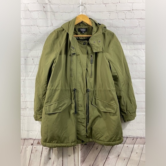 Coffee Shop New York Womens Size Large Olive Green Sherpa Lined Hooded Jacket - Picture 1 of 13